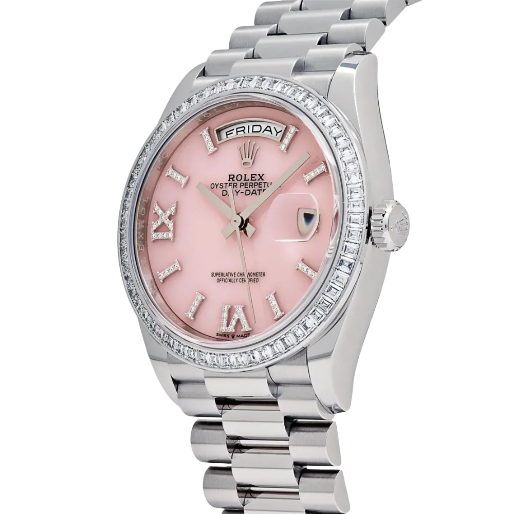 Rolex Day-Date 36 128396TBR Platinum Pink Opal Diamond Dial and Bezel - Image 2