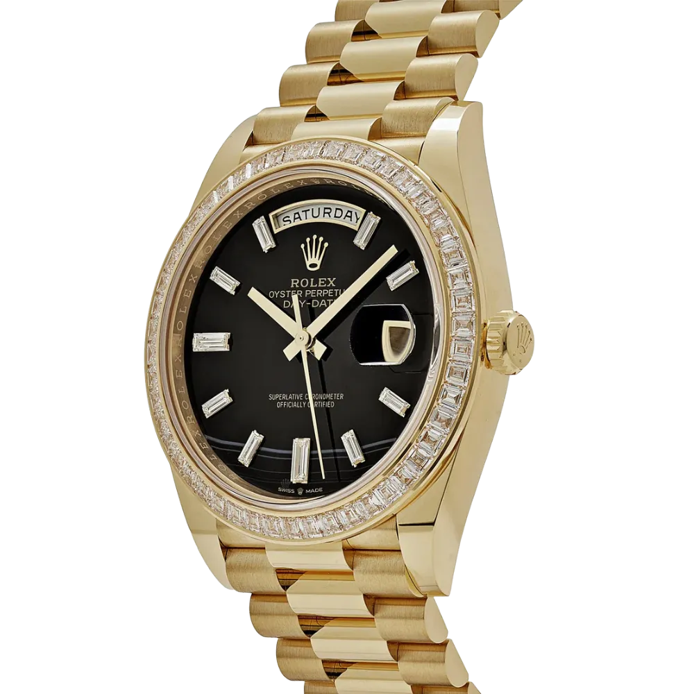 Rolex Day-Date 40 228398TBR Yellow Gold Onyx Baguette Diamond Dial Baguette Bezel - Image 2