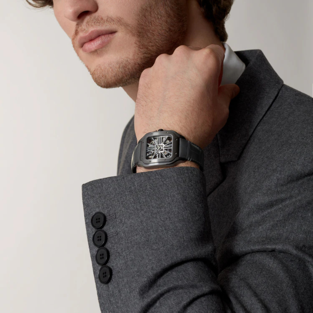 Santos de Cartier Large Skeleton Black ADLC - Image 7