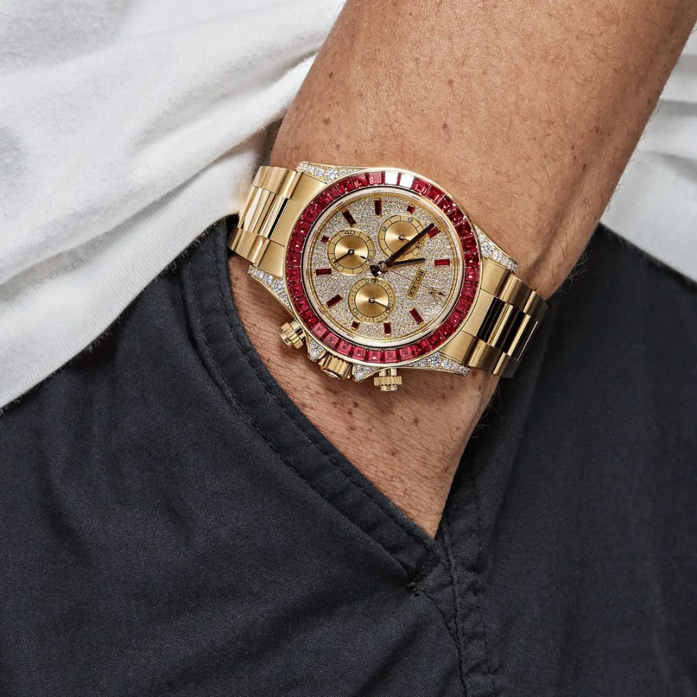 Rolex Daytona 126598TRU Yellow Gold Ruby Bezel Diamond Pave Dial - Image 6