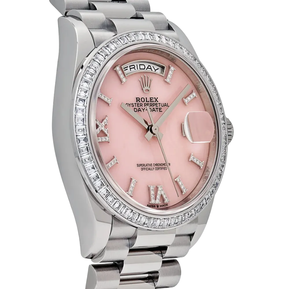 Rolex Day-Date 36 128396TBR Platinum Pink Opal Diamond Dial and Bezel - Image 3