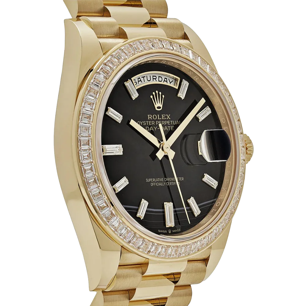 Rolex Day-Date 40 228398TBR Yellow Gold Onyx Baguette Diamond Dial Baguette Bezel - Image 3