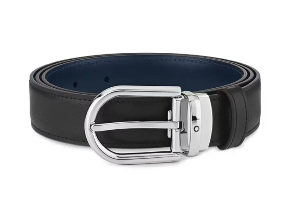 Horseshoe Buckle Black/blue 30 Reversible Leather Belt