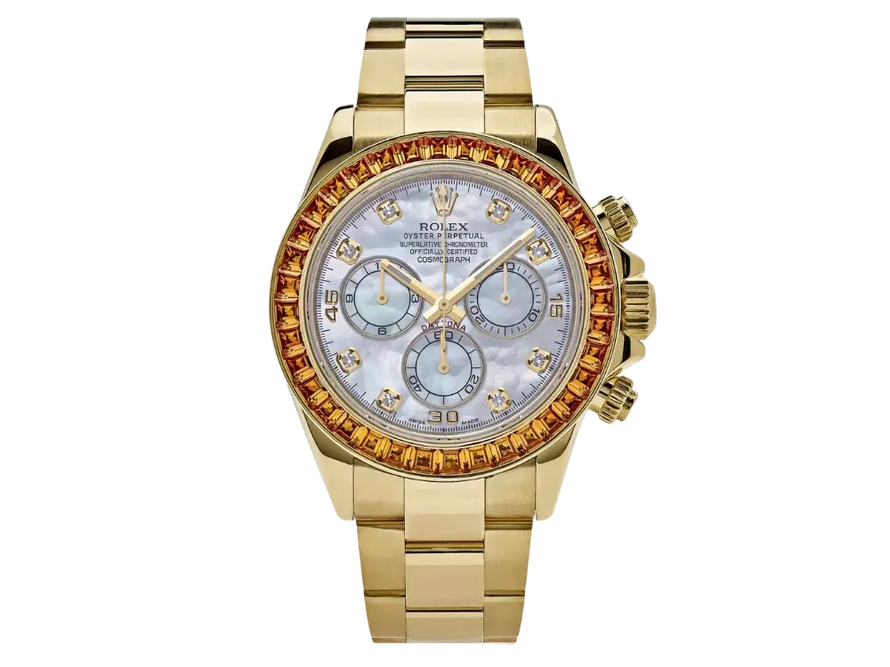 Rolex Daytona 116578SACO Yellow Gold Sapphire Bezel Mother Of Pearl Dial
