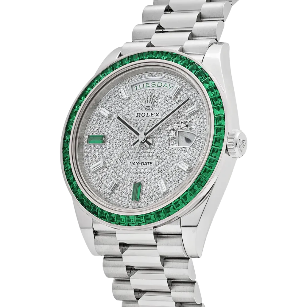 Rolex Day-Date 40 228396TEM Platinum Diamond Dial Emerald Bezel - Image 3