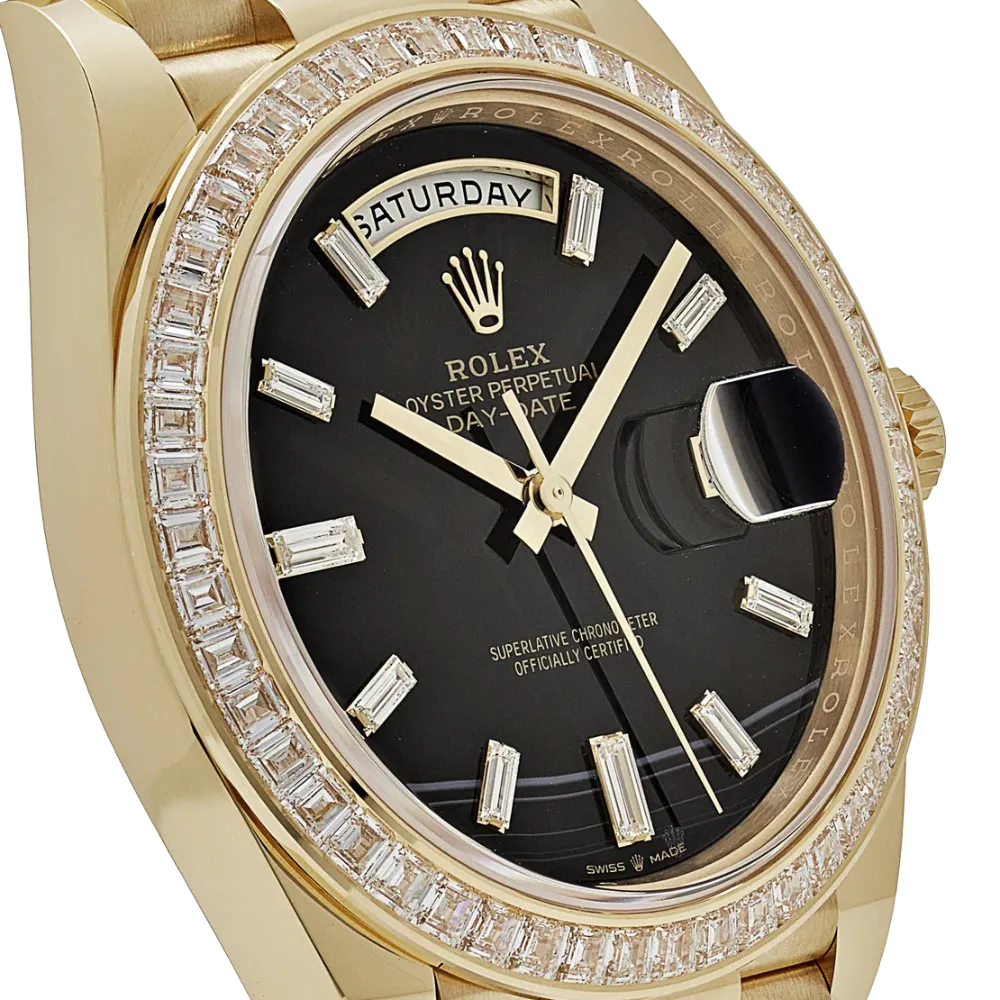 Rolex Day-Date 40 228398TBR Yellow Gold Onyx Baguette Diamond Dial Baguette Bezel - Image 4