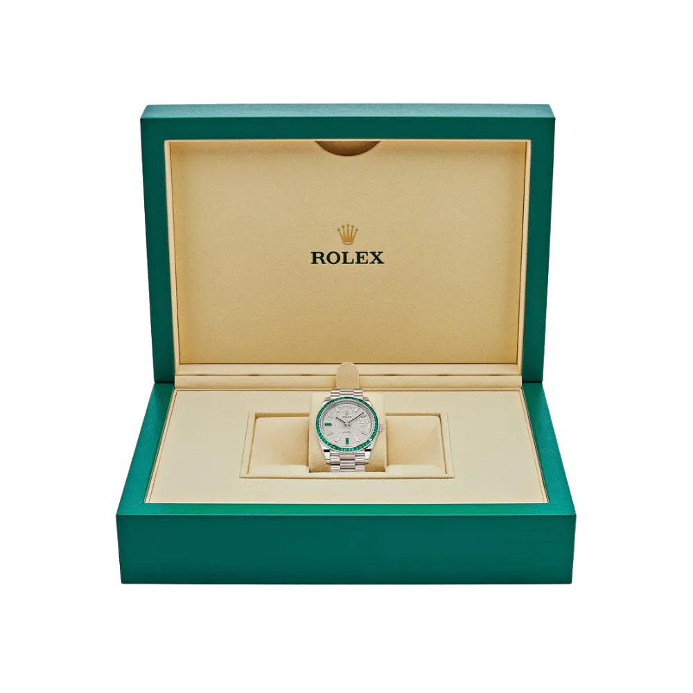 Rolex Day-Date 40 228396TEM Platinum Diamond Dial Emerald Bezel - Image 7