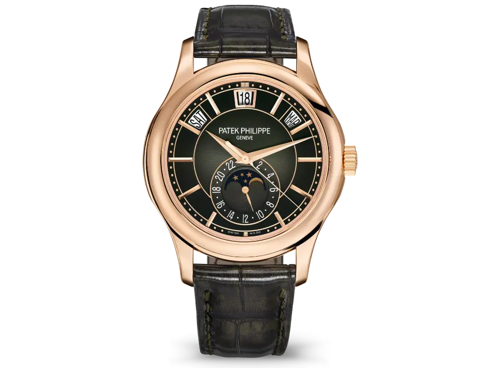 Patek Philippe Annual Calendar Moonphase Rose Gold Brown Leather Men's Watch 5205R-001 40mm